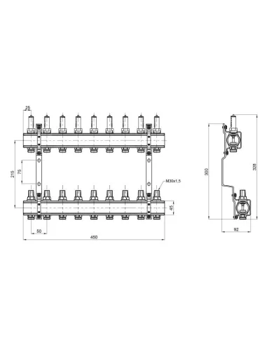 Коллектор латунный с расходомерами SD Forte SF001W9 9 выходов, 1 дюйм - 2