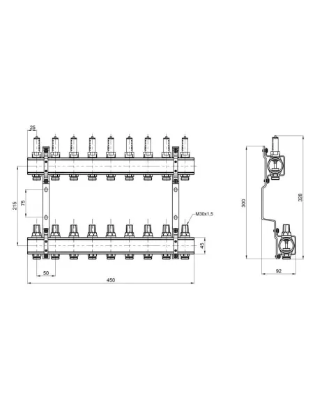 Коллектор латунный с расходомерами SD Forte SF001W9 9 выходов, 1 дюйм - 2