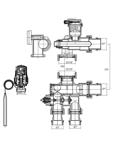 Смесительная группа SD Forte SF007W25, нижнее подключение, 1 дюйм - 2