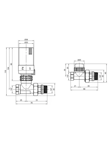 Комплект термостатический для радиатора SD Plus SD353W15 прямой, 1/2 дюйма - 2