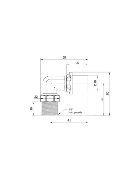 Уголок - пресс Icma усиленный НР №404 16 х 1/2 дюйма, для МП труб - 2