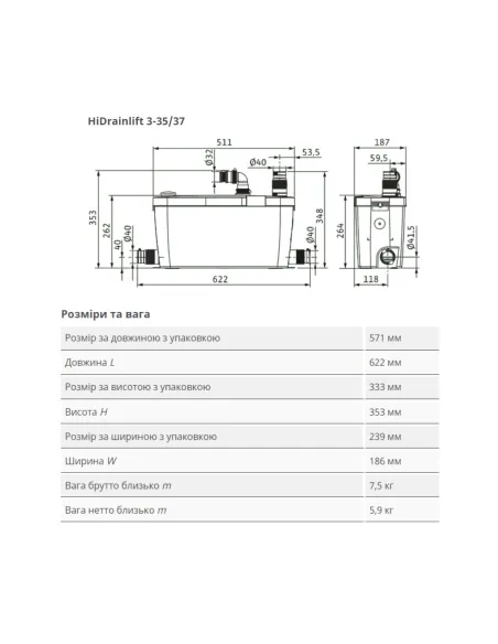 Каналізаційна установка Wilo HiDrainlift 3-37 - 3
