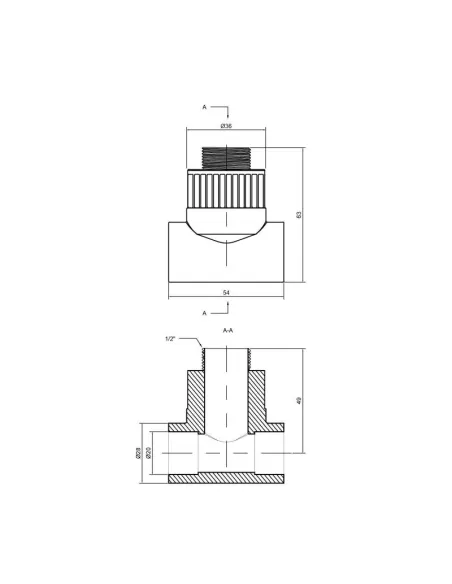 Трійник для поліпропіленових труб Thermo Alliance НР 20 х 1/2 х 20 мм - 2