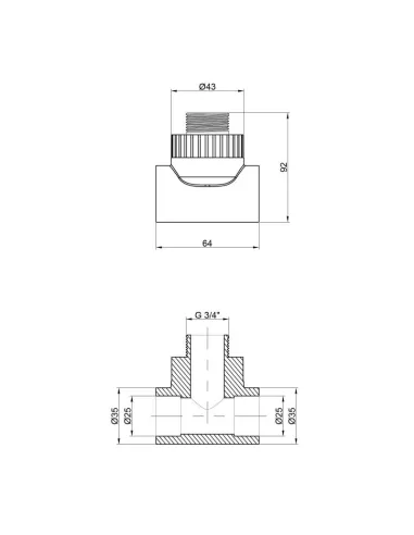 Трійник для поліпропіленових труб Thermo Alliance НР 25 х 3/4 х 25 мм - 2