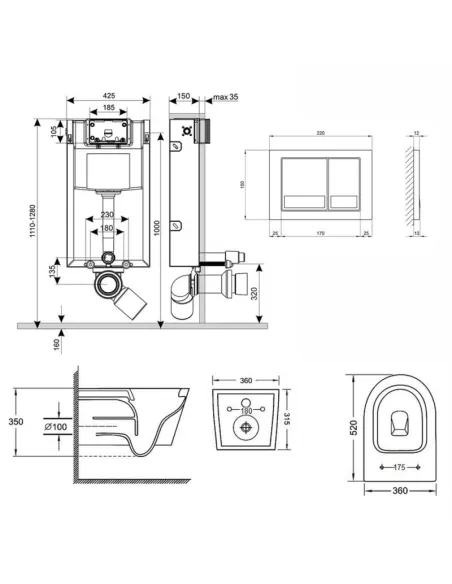 Інсталяція комплект з унітазом Q-Tap Nest QT07335176W0133M425M06029SAT 4 в 1, 3/8 л - 2