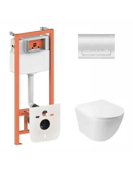 Инсталляция комплект с унитазом Q-Tap Nest QT07335176W0133M425M08381CRM 4 в 1, 3/8 л - 1