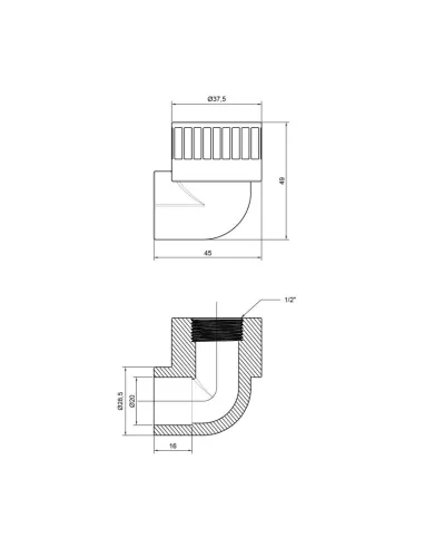Уголок для полипропиленовых труб Thermo Alliance ВР 20 х 1/2 дюйма - 2