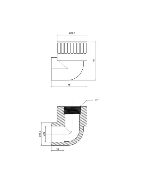 Уголок для полипропиленовых труб Thermo Alliance ВР 20 х 1/2 дюйма - 2