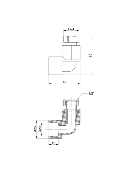 Кутник для поліпропіленових труб з накидною гайкою Thermo Alliance ВР 20 х 1/2 дюйма - 2