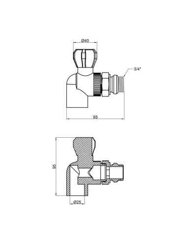 Кран для радіатора поліпропіленовий кутовий Thermo Alliance 25 х 3/4 дюйма - 2