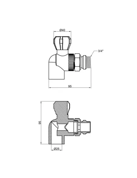 Кран для радіатора поліпропіленовий кутовий Thermo Alliance 25 х 3/4 дюйма - 2