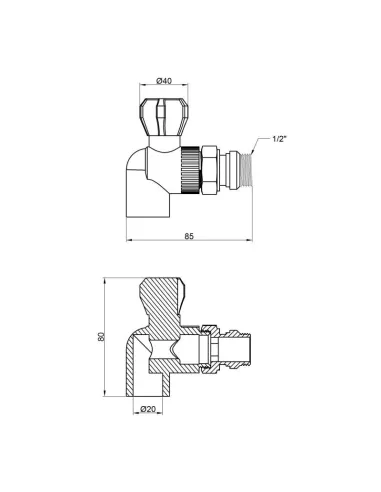 Кран для радиатора полипропиленовый угловой Thermo Alliance 20 х 1/2 дюйма - 2