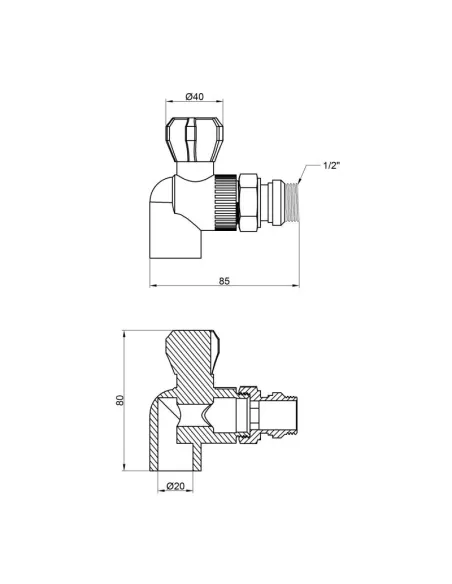 Кран для радиатора полипропиленовый угловой Thermo Alliance 20 х 1/2 дюйма - 2