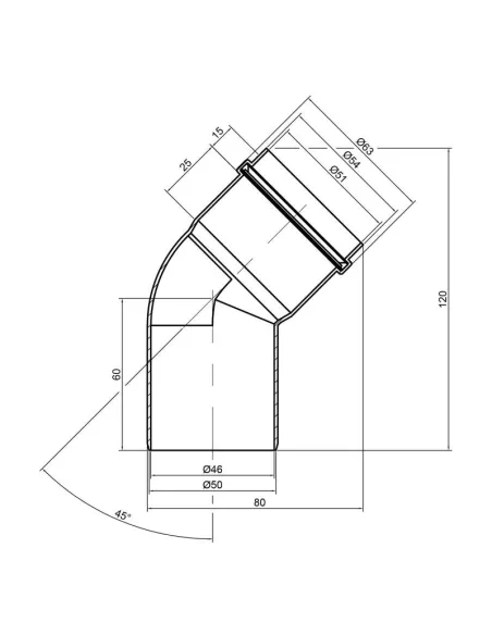 Коліно для внутрішньої каналізації TA Sewage 50 х 50 х 45 - 2