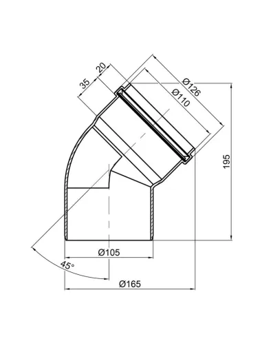 Колено для внутренней канализации TA Sewage 110 х 110 х 45 - 2