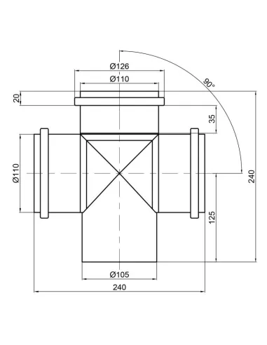 Крестовина для внутренней канализации TA Sewage 110 х 110 х 110 х 110 х 90 - 2