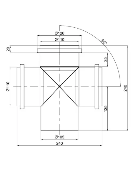 Крестовина для внутренней канализации TA Sewage 110 х 110 х 110 х 110 х 90 - 2