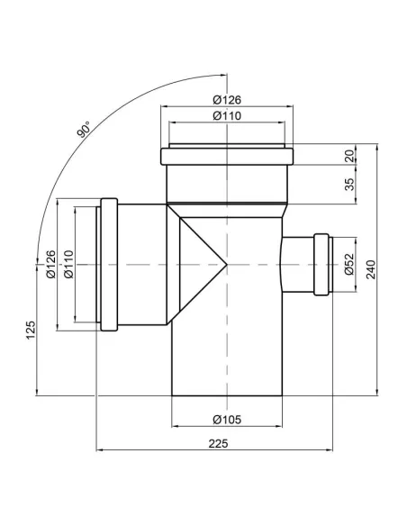 Крестовина для внутренней канализации TA Sewage 110 х 110 х 110 х 50 х 90 - 2