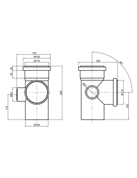 Крестовина для внутренней канализации TA Sewage 110 х 110 х 110 х 50 х 90, левая - 2
