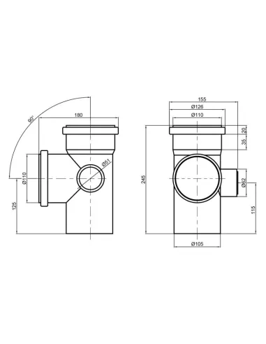 Хрестовина для внутрішньої каналізації TA Sewage 110 х 110 х 110 х 50 х 90, права - 2