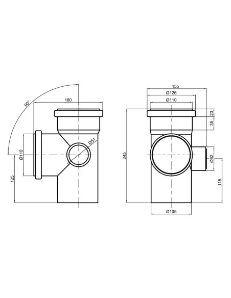 Хрестовина для внутрішньої каналізації TA Sewage 110 х 110 х 110 х 50 х 90, права - 2