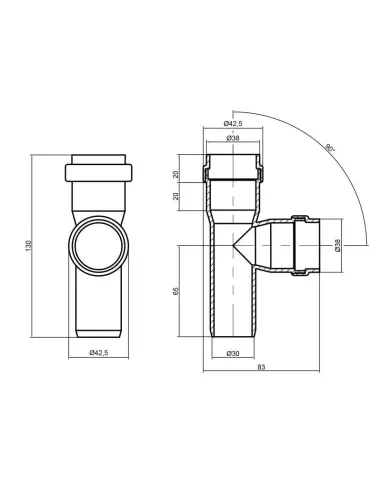 Тройник для внутренней канализации TA Sewage 32 х 32 х 32 х 90 - 2