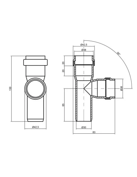 Тройник для внутренней канализации TA Sewage 32 х 32 х 32 х 90 - 2