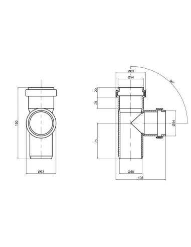 Тройник для внутренней канализации TA Sewage 50 х 50 х 50 х 90 - 2