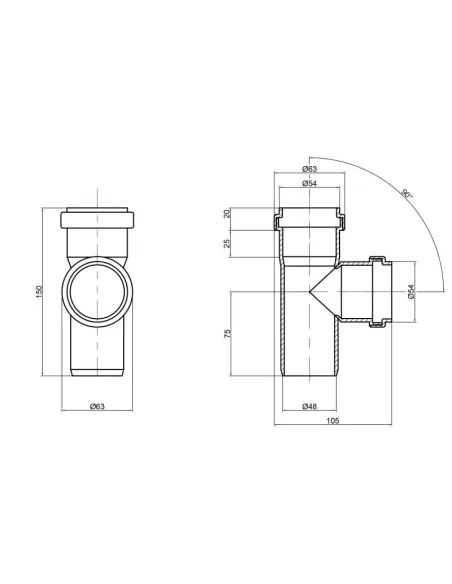 Тройник для внутренней канализации TA Sewage 50 х 50 х 50 х 90 - 2