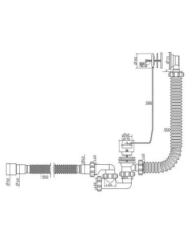 Сифон для ванни Waterstal А-80089 регульований з переливом, 1 1/2 дюйма - 2
