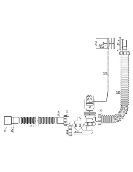 Сифон для ванни Waterstal А-80089 регульований з переливом, 1 1/2 дюйма - 2