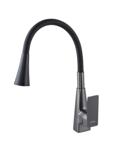 Смеситель для кухни Domino Dionis DDD-203SM-GP графит, черный гофроизлив - 3