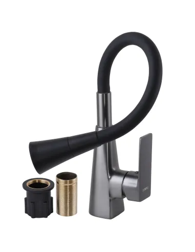 Смеситель для кухни Domino Dionis DDD-203SM-GP графит, черный гофроизлив - 7