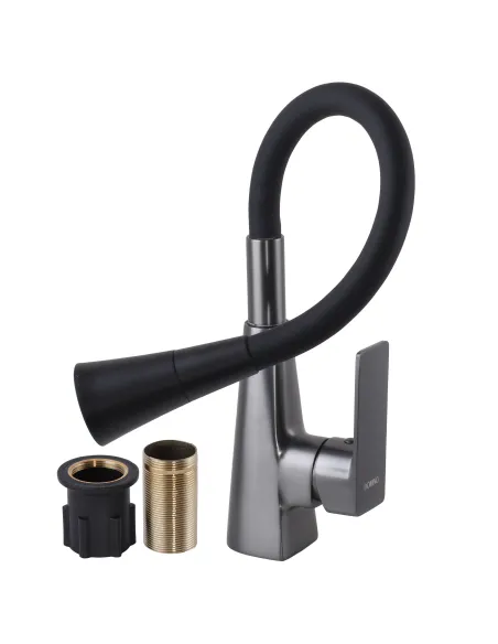 Смеситель для кухни Domino Dionis DDD-203SM-GP графит, черный гофроизлив - 7