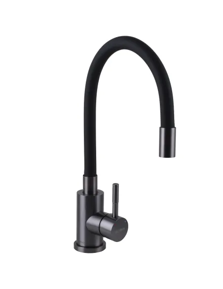 Змішувач для кухні Globus Lux Alpen SBT1-203SB-GP нержавіюча сталь, чорний гофровилив - 1