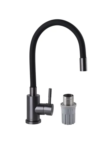 Змішувач для кухні Globus Lux Alpen SBT1-203SB-GP нержавіюча сталь, чорний гофровилив - 2