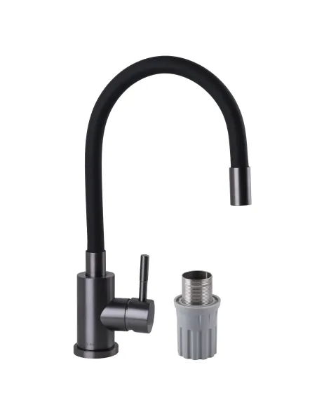 Змішувач для кухні Globus Lux Alpen SBT1-203SB-GP нержавіюча сталь, чорний гофровилив - 2