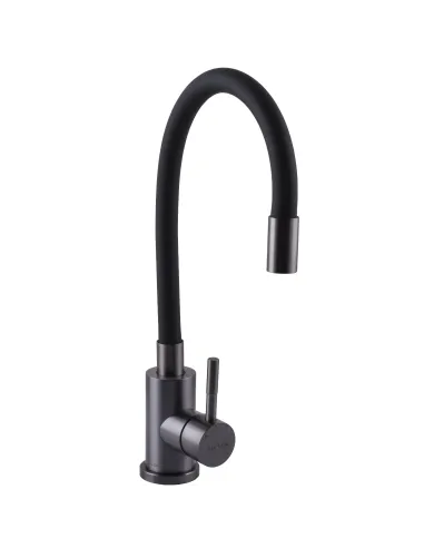 Змішувач для кухні Globus Lux Alpen SBT1-203SB-GP нержавіюча сталь, чорний гофровилив - 3