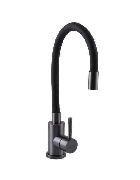 Змішувач для кухні Globus Lux Alpen SBT1-203SB-GP нержавіюча сталь, чорний гофровилив - 3