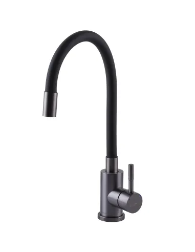 Змішувач для кухні Globus Lux Alpen SBT1-203SB-GP нержавіюча сталь, чорний гофровилив - 4