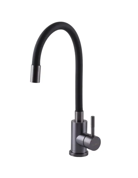 Змішувач для кухні Globus Lux Alpen SBT1-203SB-GP нержавіюча сталь, чорний гофровилив - 4