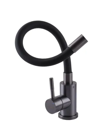 Змішувач для кухні Globus Lux Alpen SBT1-203SB-GP нержавіюча сталь, чорний гофровилив - 7