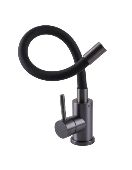 Змішувач для кухні Globus Lux Alpen SBT1-203SB-GP нержавіюча сталь, чорний гофровилив - 7