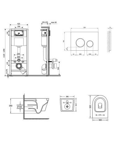 Инсталляция с унитазом Q-Tap Nest QT07335176W0133M425M11112CRM 3 в 1, 3/8 литра - 2