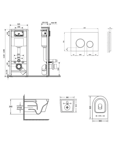 Инсталляция с унитазом Q-Tap Nest QT07335176W0133M425M11112CRM 3 в 1, 3/8 литра - 2