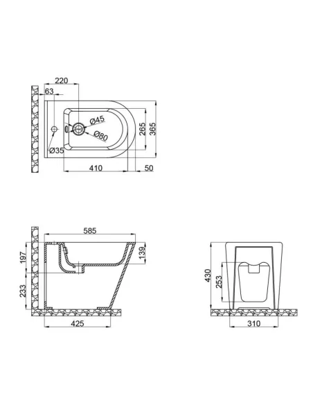 Биде напольное Q-Тap Scorpio QT14441003CMB Matt Black, 585x430x365 мм - 2