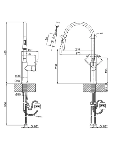 Змішувач для кухні з висувним виливом Q-Tap Baruska QTBAR9137103UB Black Matt - 2