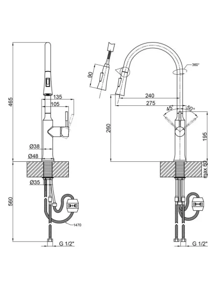 Змішувач для кухні з висувним виливом Q-Tap Baruska QTBAR9137103UB Black Matt - 2