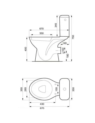 Унитаз-компакт Cersanit 679 President 010 3/6 л, боковой подвод воды, горизонтальный слив, сиденье - 2