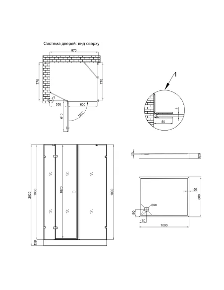 Душова кабіна з низьким піддоном Q-Тap Capricorn CRM1018RC6 Clear, прямокутна - 5